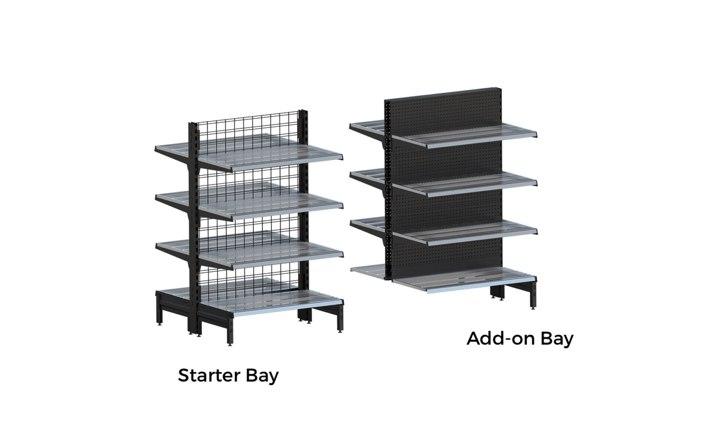 Black Gondola Shelving Starter Bay and Add on Bay